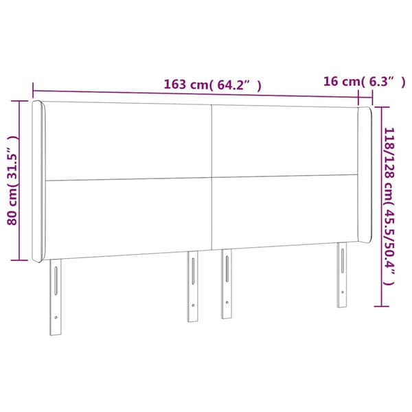 Sänggavel LED blå 163x16x118/128 cm sammet