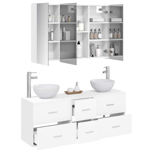 Badrumsmöbelset 4 pcs Vit Konstruerat trä och glas
