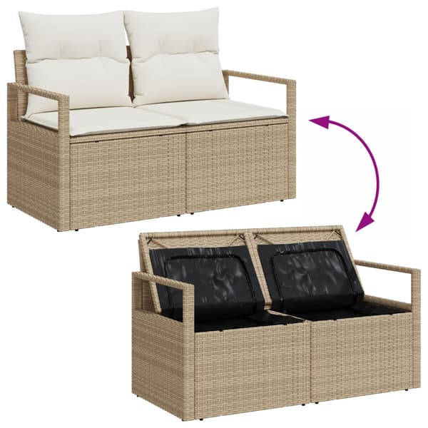 Trädgårdsoffset med kudde 3 pcs Beige och vit konstrotting