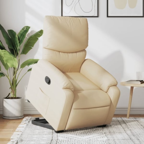 Reclinerfåtölj med uppresningshjälp gräddvit tyg