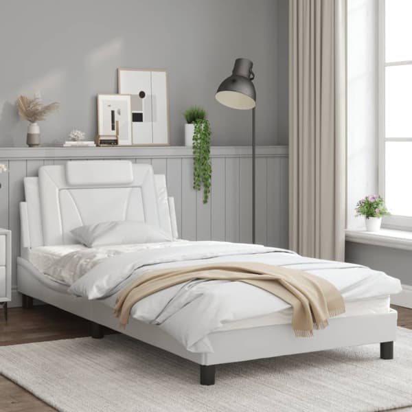 Bed Frame "Viana" with LED without Mattress White 100x200 cm