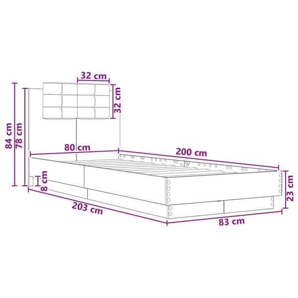 Sängram med LED Vit 80 x 200 cm Konstruerat trä
