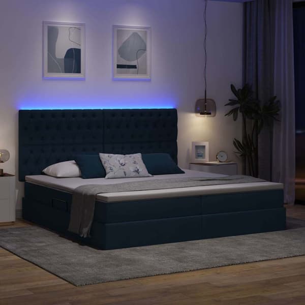 Förvaringssäng med LED med madrass Blå 200 x 200 cm Polyester