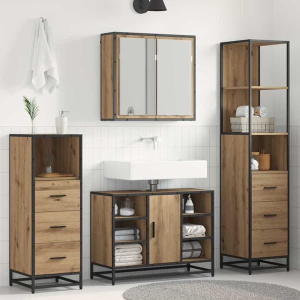 Badrumsmöbelset med låda 4 pcs Artisan Ek Konstruerat trä