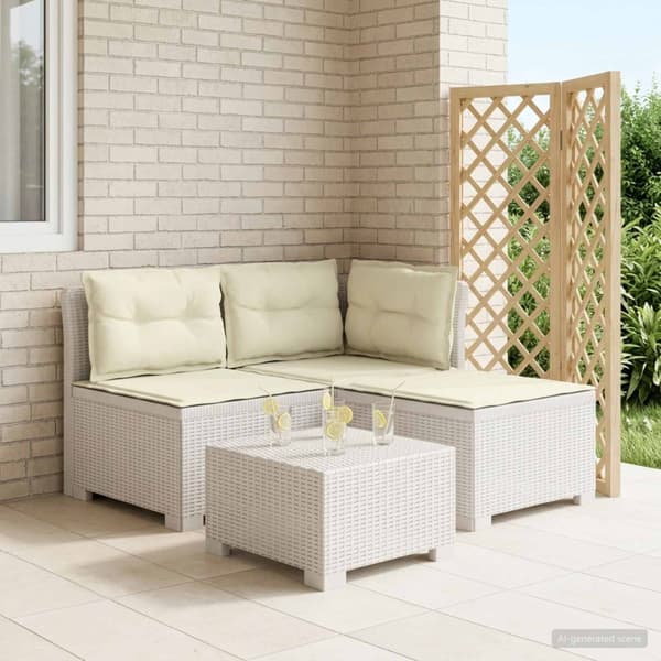 3-sits trädgårdsoffa med kuddar Rattan-look PP Vit