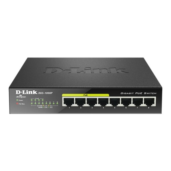 D-Link DGS 1008P - switch - 8 portar - ohanterad Svart