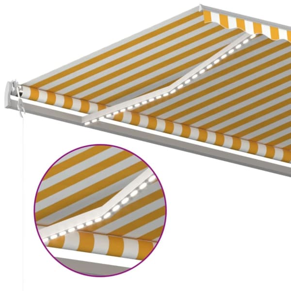 Automatisk markis med vindsensor & LED 600x300 cm gul/vit