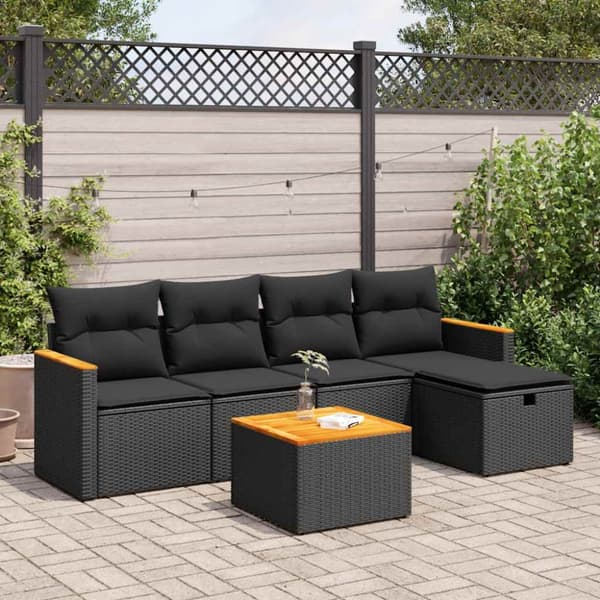 Loungegrupp med dynor 6 delar svart konstrotting