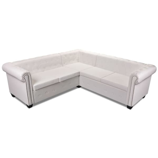 Hörnsoffa 5-sitsig Chesterfield konstläder vit