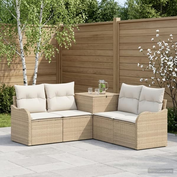 Soffset 5 st Beige och krämvit Poly Rattan och stål