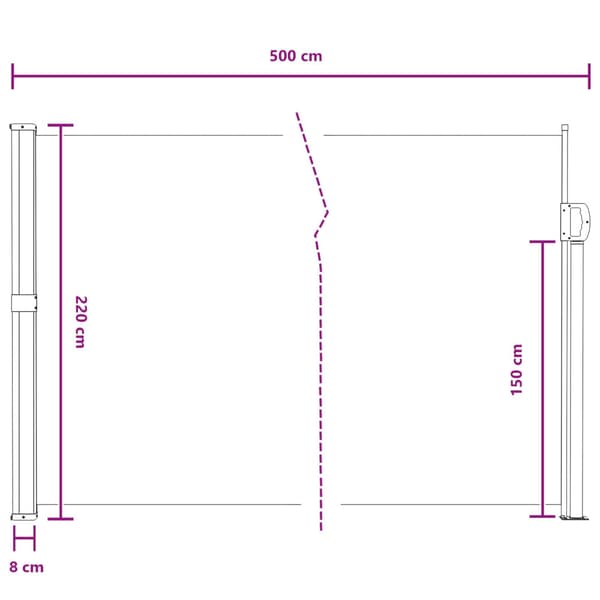 Utfällbar sidomarkis Sand 500 x 220 cm Polyester