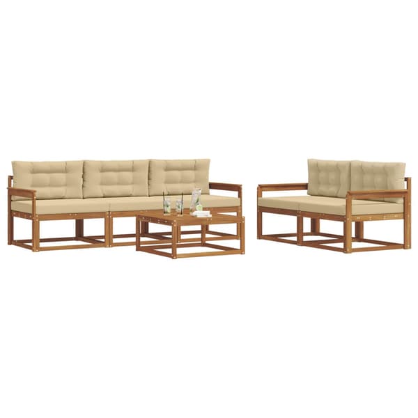 Utomhussoffset med kudde 6 pcs Naturlig och Beige