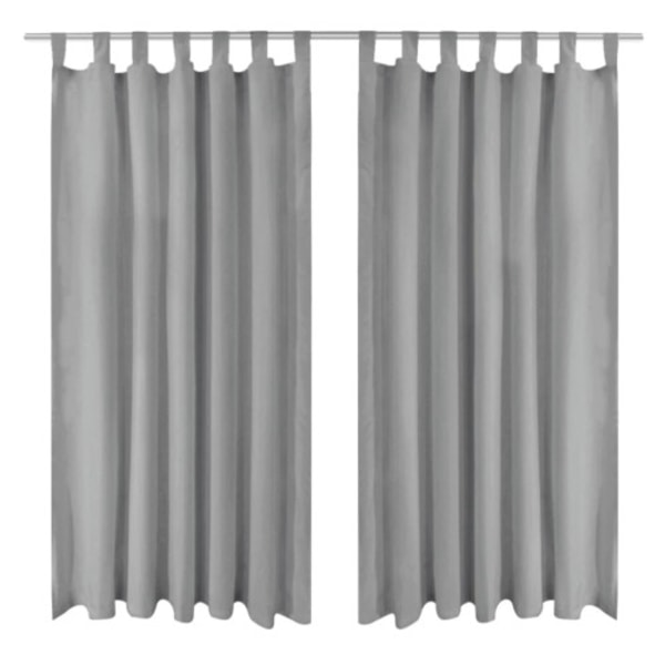 Gardiner i microsatin 2 st med öglor 140x225 cm grå