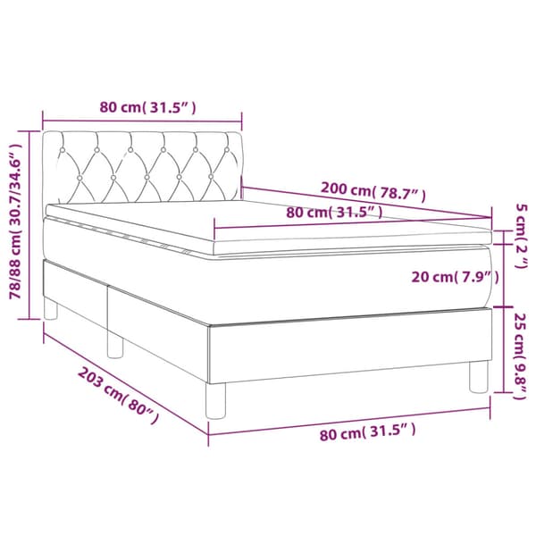 Ramsäng med madrass & LED rosa 80x200 cm sammet