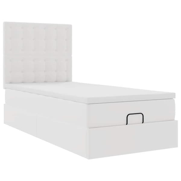 Ottoman sängram med madrass vit 90x200 cm konstläder
