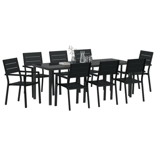 Trädgårdsmöbelset 9 pcs Svart Pulverlackerat stål