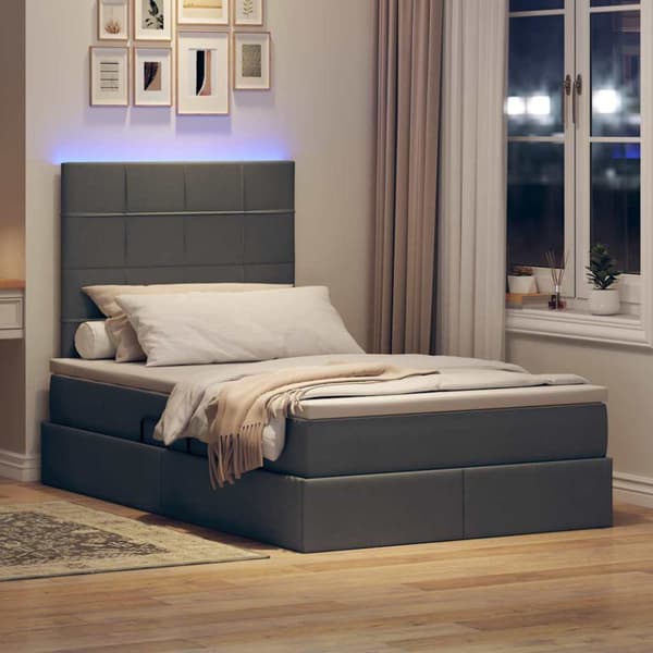 Förvaringssäng med LED med led Mörkgrå 120 x 190 cm Polyester