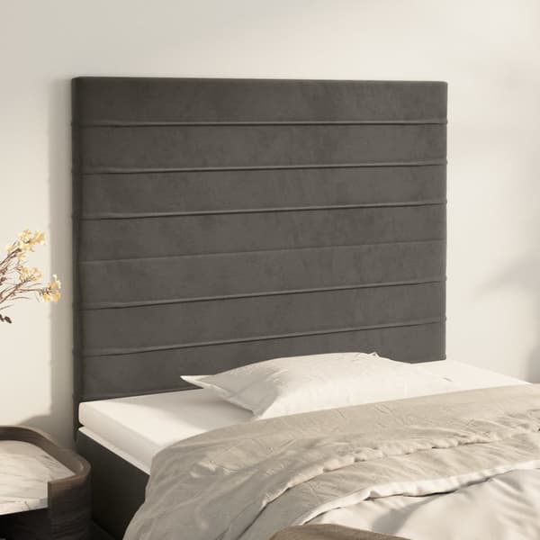 Sänggavel mörkgrå 100x5x118/128 cm sammet