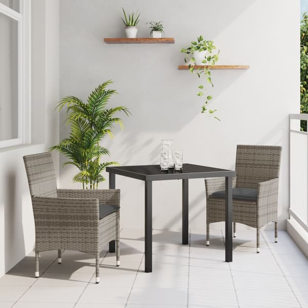 Trädgårdsmöbelset med kudde 3 pcs Grå konstrotting
