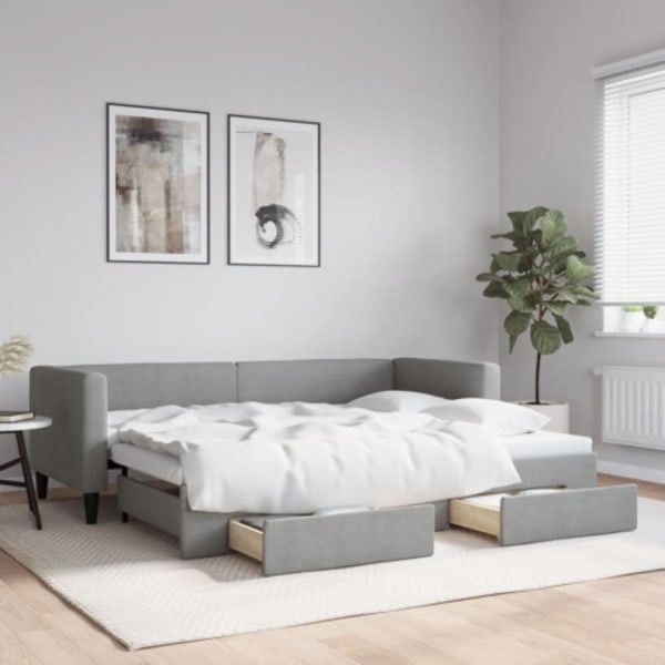 Dagbädd utdragbar med lådor ljusgrå 80x200 cm tyg