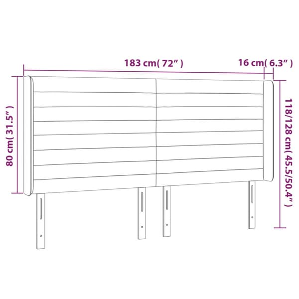 Sänggavel LED ljusgrå 183x16x118/128 cm sammet
