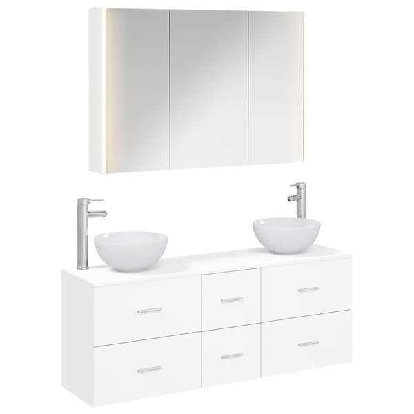 Badrumsmöbelset 4 pcs Vit Konstruerat trä och glas