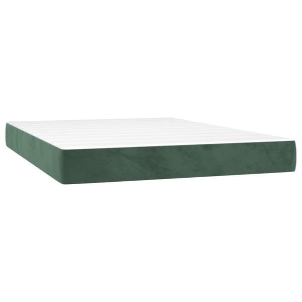 Ramsäng med madrass & LED mörkgrön 140x190 cm sammet