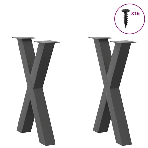 Matbordsben X-formade 2 st antracit 50x(72-73) cm stål