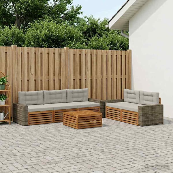 Utomhussoffset 6 pcs Naturlig och ljusgrå