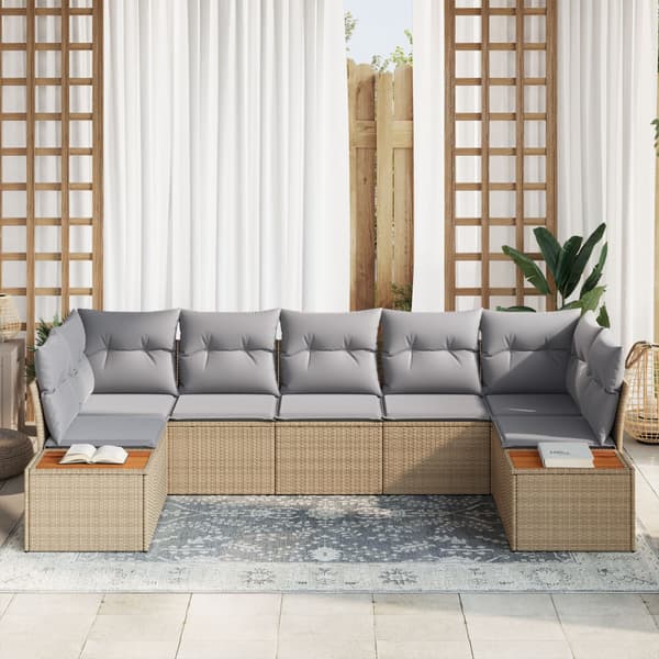 Trädgårdsoffset med kudde 7 pcs Beige konstrotting