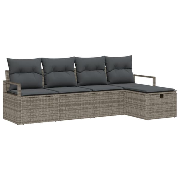 Trädgårdsoffset med kudde med lagring 5 pcs Grå Poly rattan