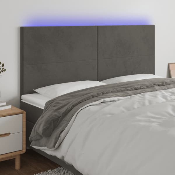 Sänggavel LED mörkgrå 180x5x118/128 cm sammet