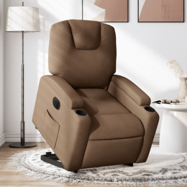 Elektrisk reclinerfåtölj med uppresningshjälp brun tyg