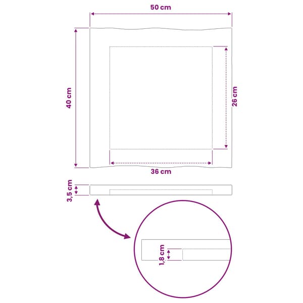 Rektangulärt Bordsskiva 90 x 50 x 3,5 cm Rektangulär Mörkbrun