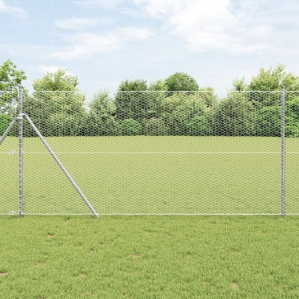 Hexagonstaket 1.4x25 m Galvaniserat Stål, vidaXL Staketstolpar 13 st Ø32 mm 190 cm Galvaniserat Stål