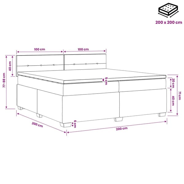 Boxspring säng med madrass och LED Ljusgrå 200 x 200 cm Sammet