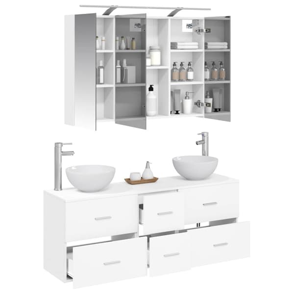 Badrumsmöbelset 4 pcs Vit Konstruerat trä och glas