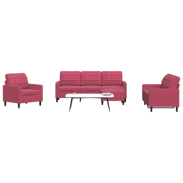 Soffgrupp med dynor 4 delar Vinröd sammet