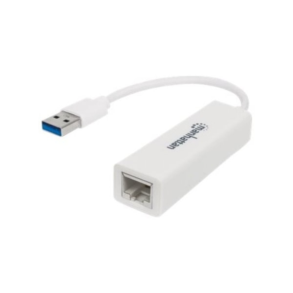 Manhattan USB-A Gigabit Network Adapter, White, 10/100/1000 Mbps Network, USB 3.0, Ethernet, RJ45, Three Year Warranty, Blister - nätverksadapter - US Vit