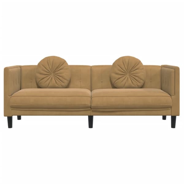 Soffa med kuddar 3-sits brun konstmocka