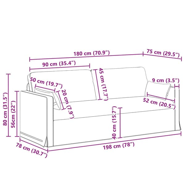 Soffset 2 pcs Kräm 198 x 78 x 80 cm tyg