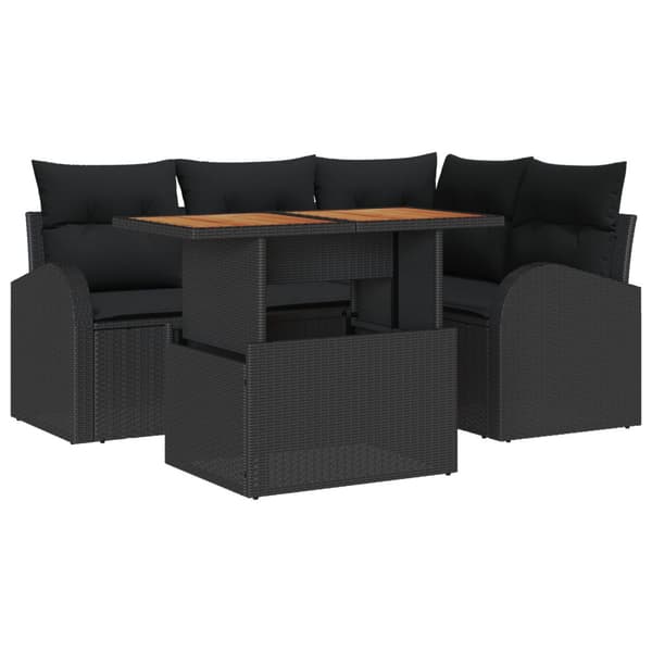 Trädgårdsoffset med lagring 5 pcs Svart Poly rattan