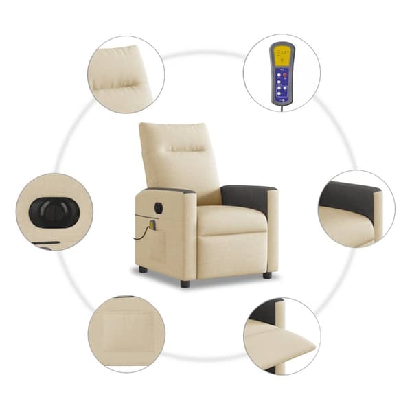 Elektrisk massagefåtölj gräddvit tyg