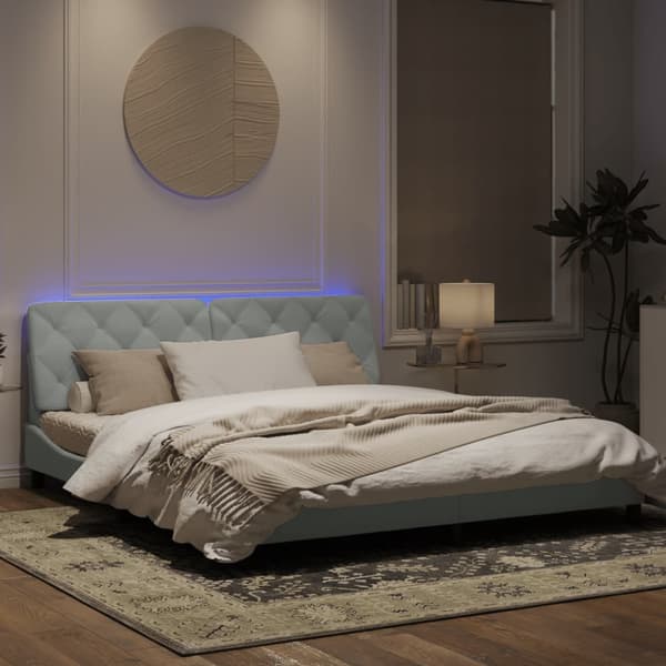 Bed Frame with LED without Mattress Light Grey 180x200 cm Velvet