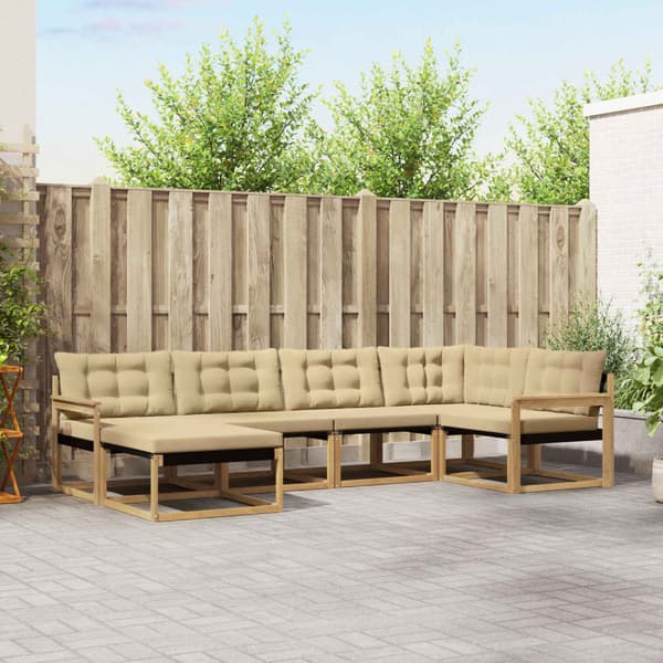 Utomhussoffset med kudde 6 pcs Vit och Beige