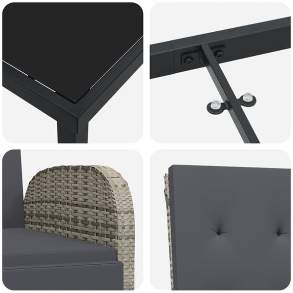 Trädgårdsmöbelset med kudde 7 pcs Grå konstrotting