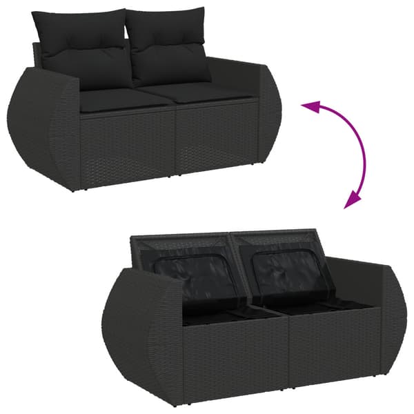 Trädgårdsoffset med kudde med lagring 8 pcs Svart konstrotting