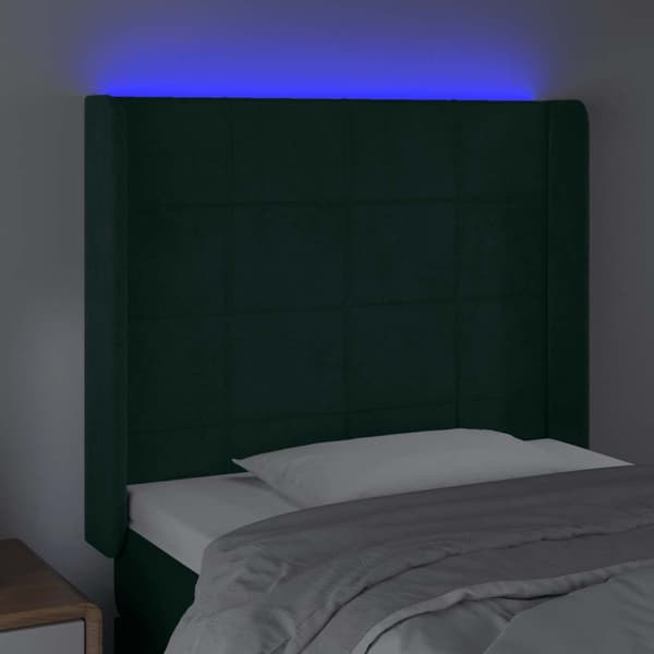 Sänggavel LED mörkgrön 93x16x118/128 cm sammet