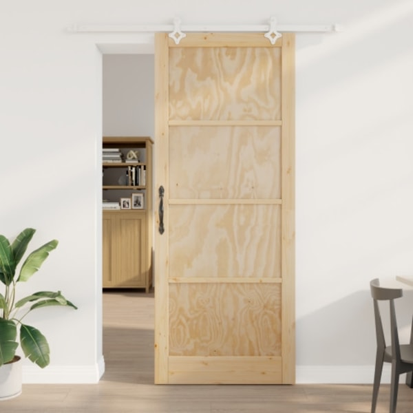 Skjutdörr med Hårdvarusats 93x232 cm Massivt Trä Furu