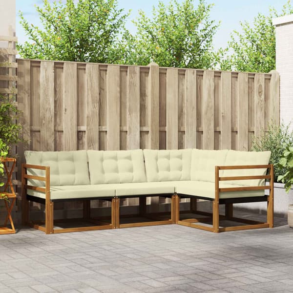 Utomhussoffset med kudde 4 pcs Naturlig och Grädde